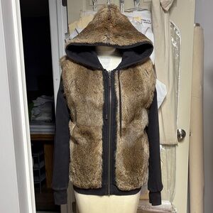 J Brand dark grey Jacket with  rabbit Fur on hood and body